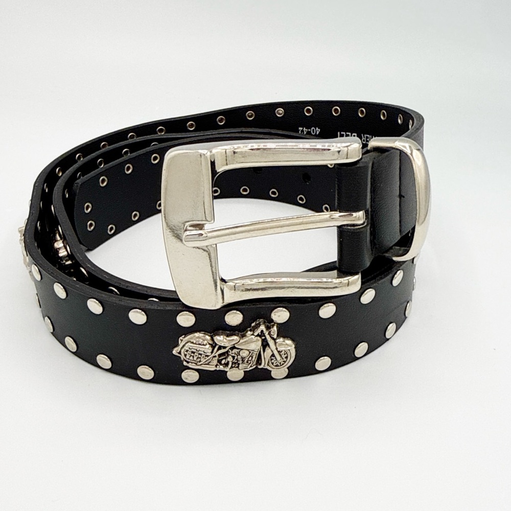 Studded Leather Bikercore Motorcycle Concho Belt - Picture 2 of 9
